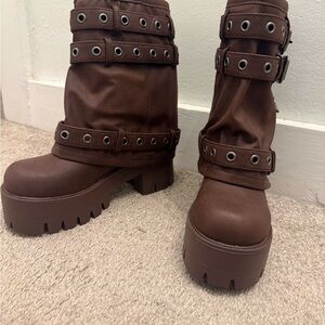 Dolls Kill Brown Combat Platform Boots
